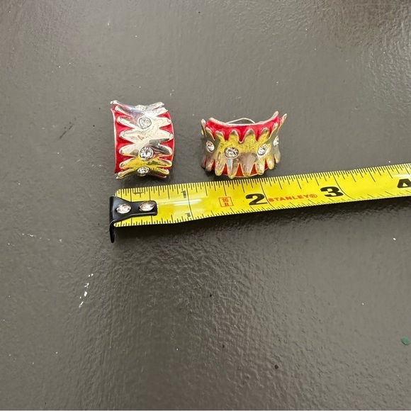 Vintage Don-Lin Style 1980s Clip On Enamel Earrings Hit Pink Silver Tone 80s - Picture 6 of 10